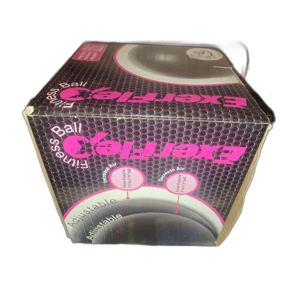Exerflex Fitness Exercise Ball With Pump NIB 21.5" to 25.5" Black distressed box